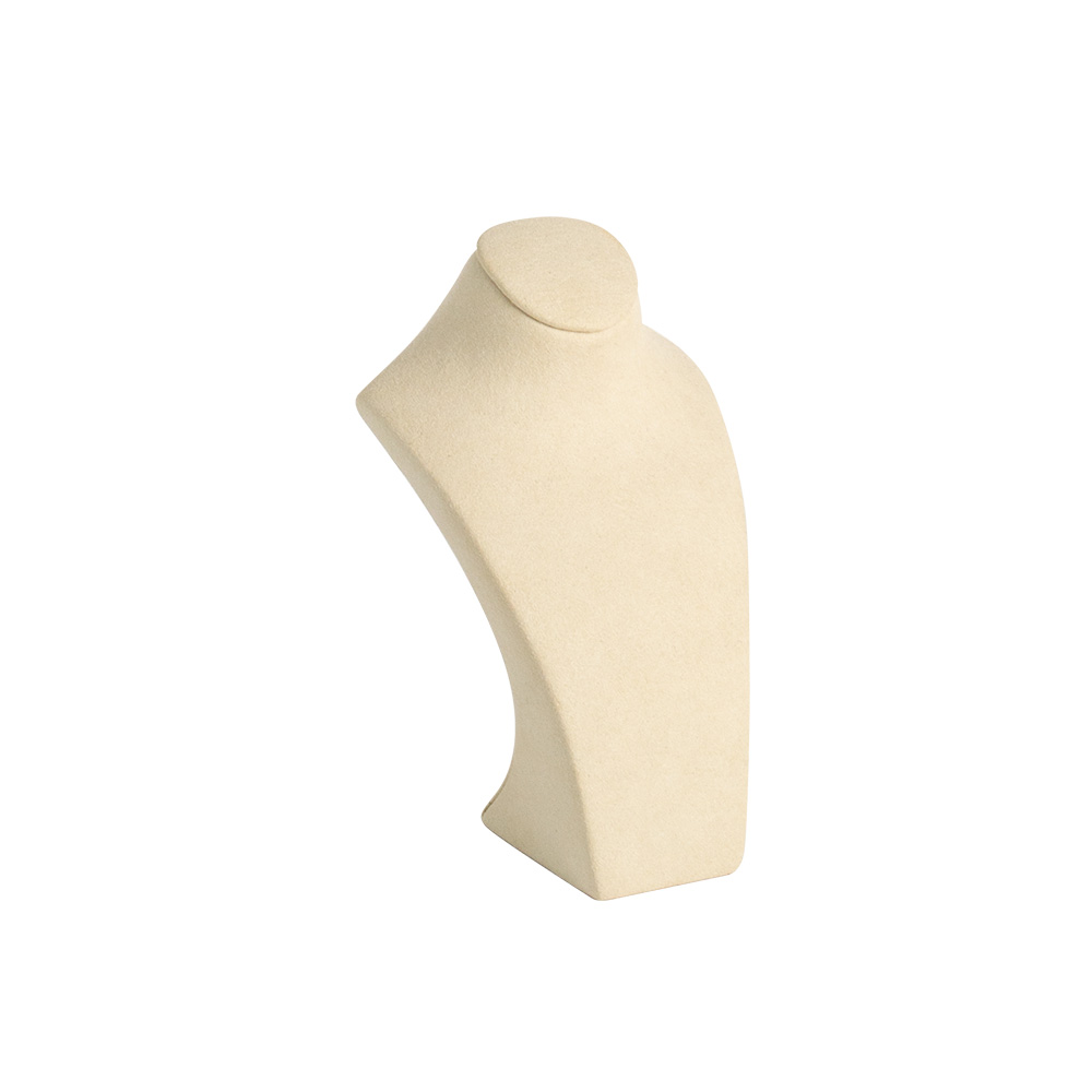Small display bust covered in cream, suedette-finish fabric 16cm