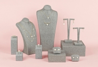 Luxury dark grey linen look display stand for a pair of earrings, 10cm