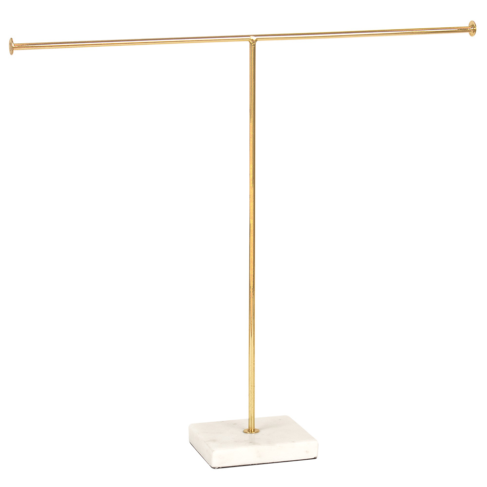 Mid-height necklace display stand in gold-coloured metal with marble base