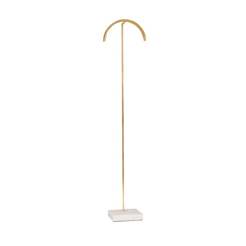 Tall curved necklace stand in gold coloured metal with marble base