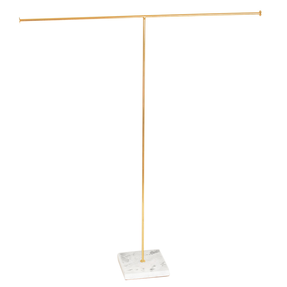Mid-height necklace display stand in gold-coloured metal with marble base