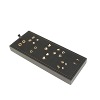 Black man-made smooth finish leatherette display for 16 pairs of stud earrings, 10 x 25 cm