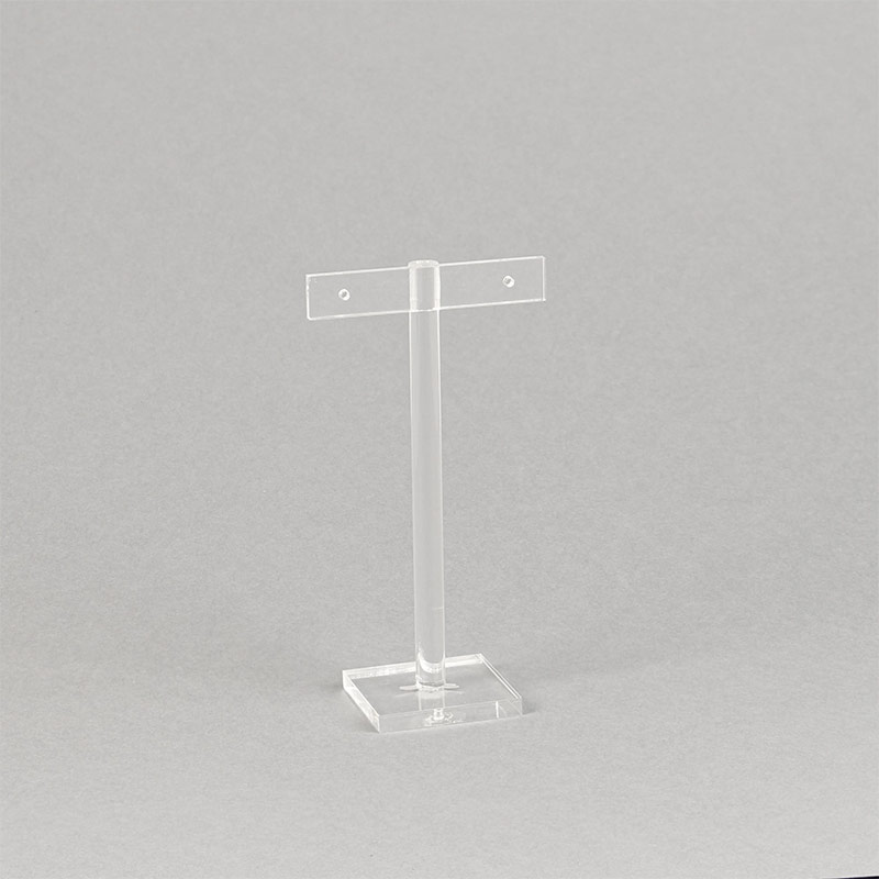 Clear plexi T-shaped display for 1 pair of earrings 12 cm tall