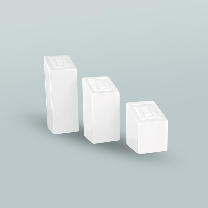 Set of three square ring holders - matt white painted wood (MDF) with synthetic upper