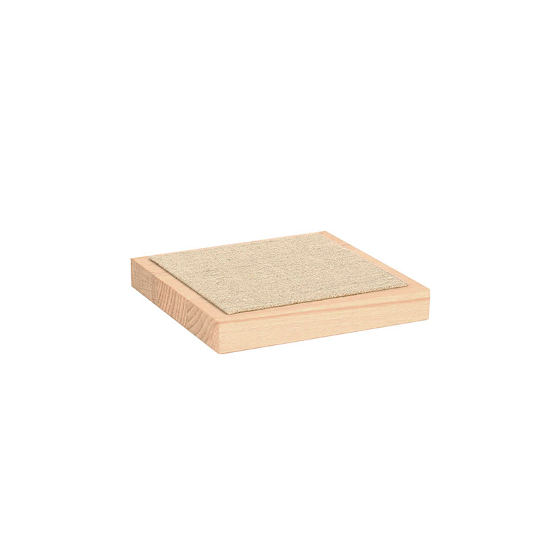 Small square display platform in beech wood and natural linen, 13 x 13 cm