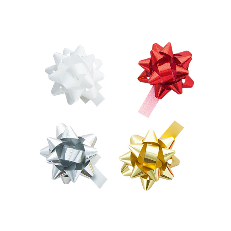 Pack of assorted self-adhesive mirror finish confetti bows - silver - white - gold - red, 5 cm