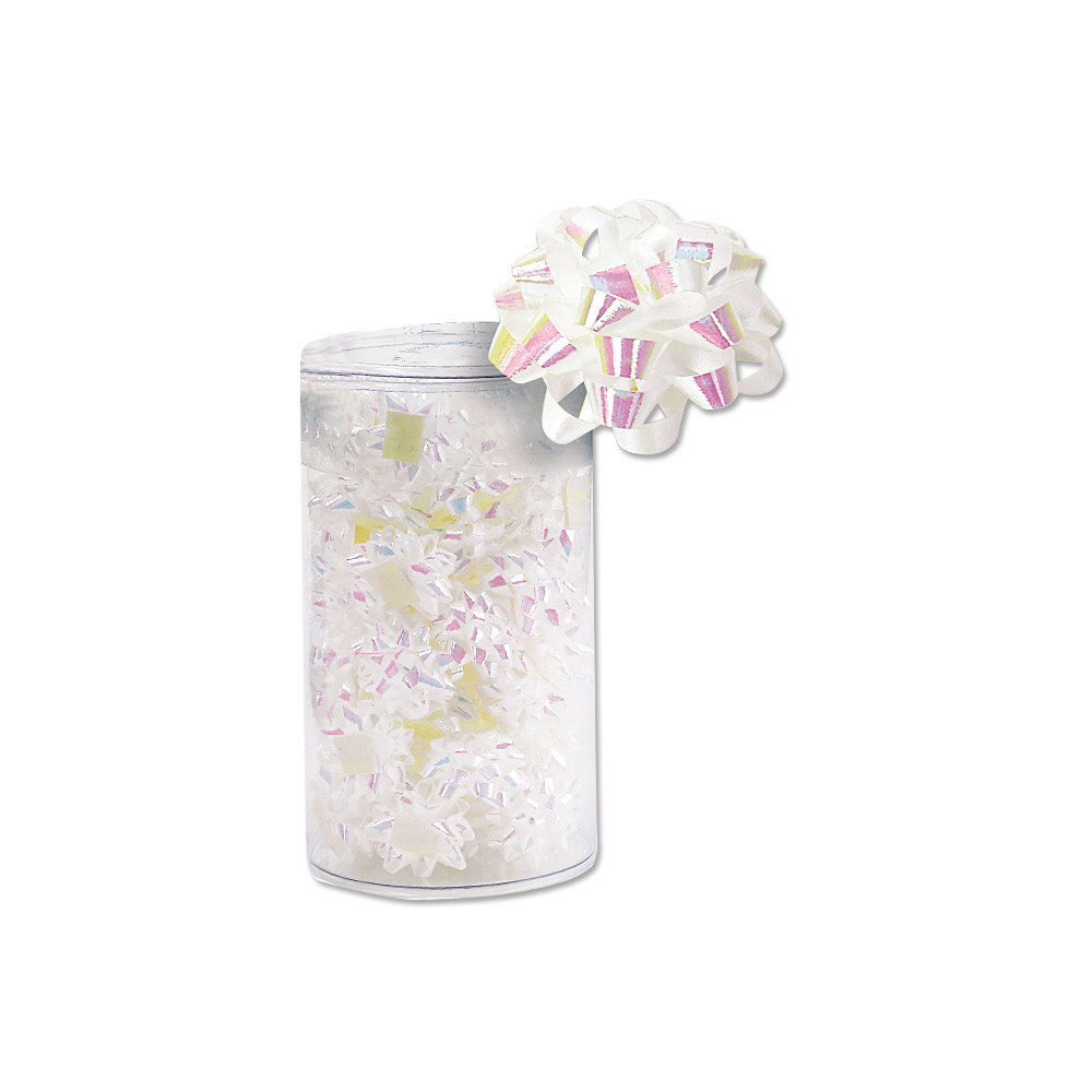 Pearlescent white metallic confetti gift bows - self-adhesive, 3.5 cm