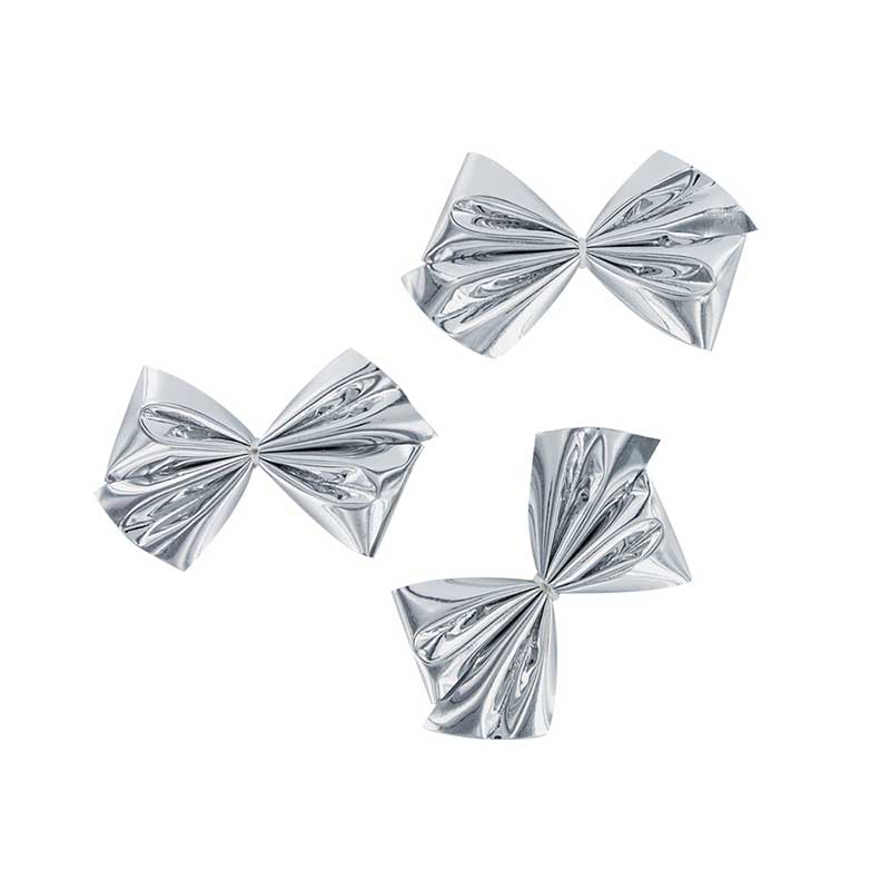 Self-adhesive metallic silver bows 4 cm