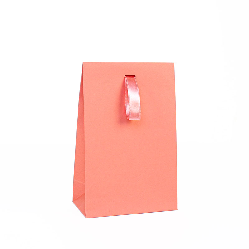 Coral matt paper stand-up bags, ribbon, 170g - 13 x 7 x 20 cm H