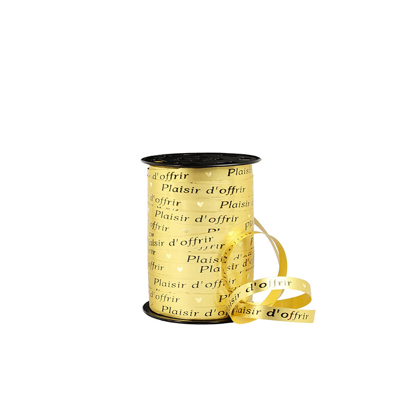 Matt gold gift ribbon with black ™Plaisir d™offrir™ print
