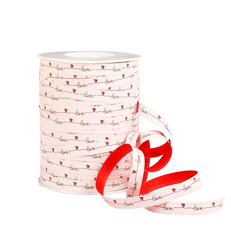 White ™love™ print gift ribbon with red hearts