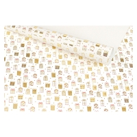 White gift wrapping paper printed with metallic gold gifts, 0.70 x 25m