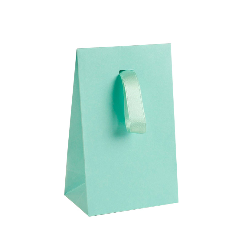 Mint green matt paper stand-up bags, ribbon, 170g - 13 x 7 x 20 cm H
