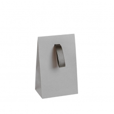 Grey matt paper stand-up bags, ribbon, 170g - 10 x 6.5 x 16 cm H