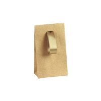 Natural kraft paper stand-up bags with matching satin ribbon, 125 g - 7 x 4 x 12 cm tall