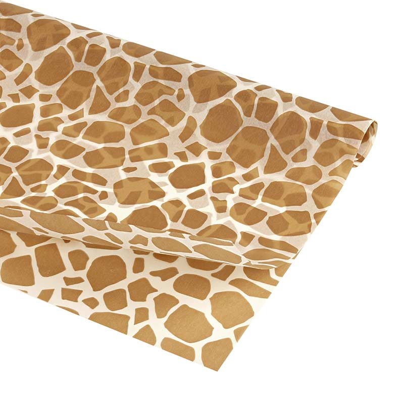 Papier de soie fond blanc, motifs girafes marron clair