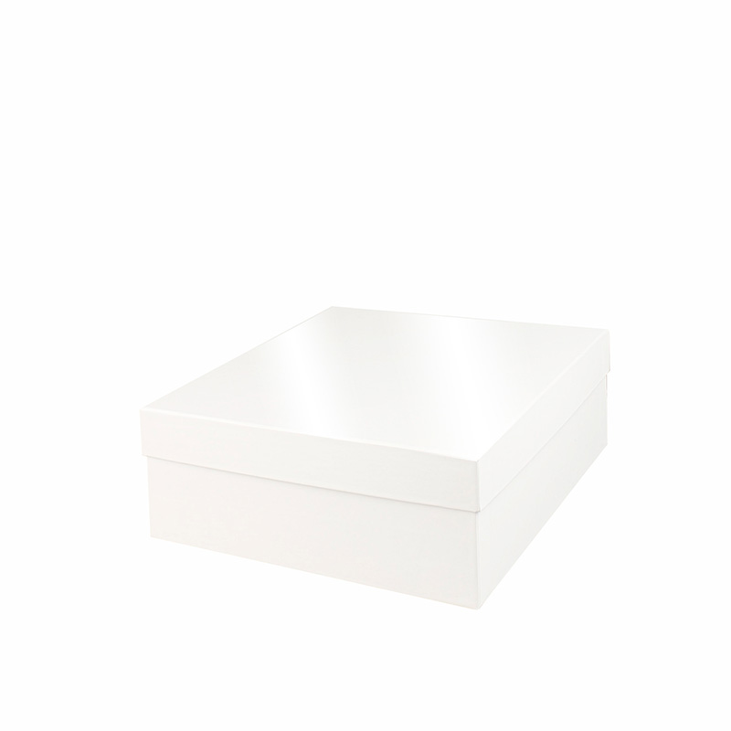 Gloss finish white card gift boxes, 20 x 20 x 5 cm H