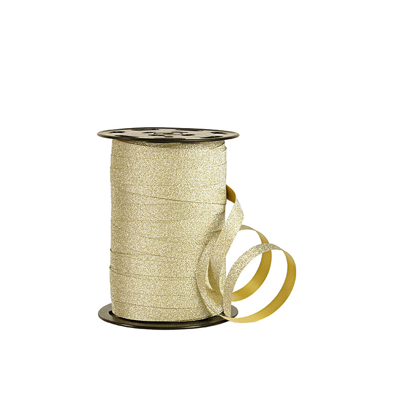 Glitter finish gold curling ribbon