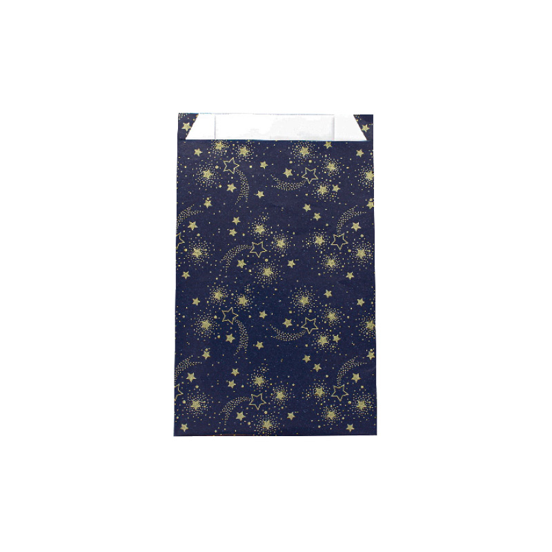 Shiny navy blue gift bags with matt gold star print 7 x 12cm, 70g (x125)