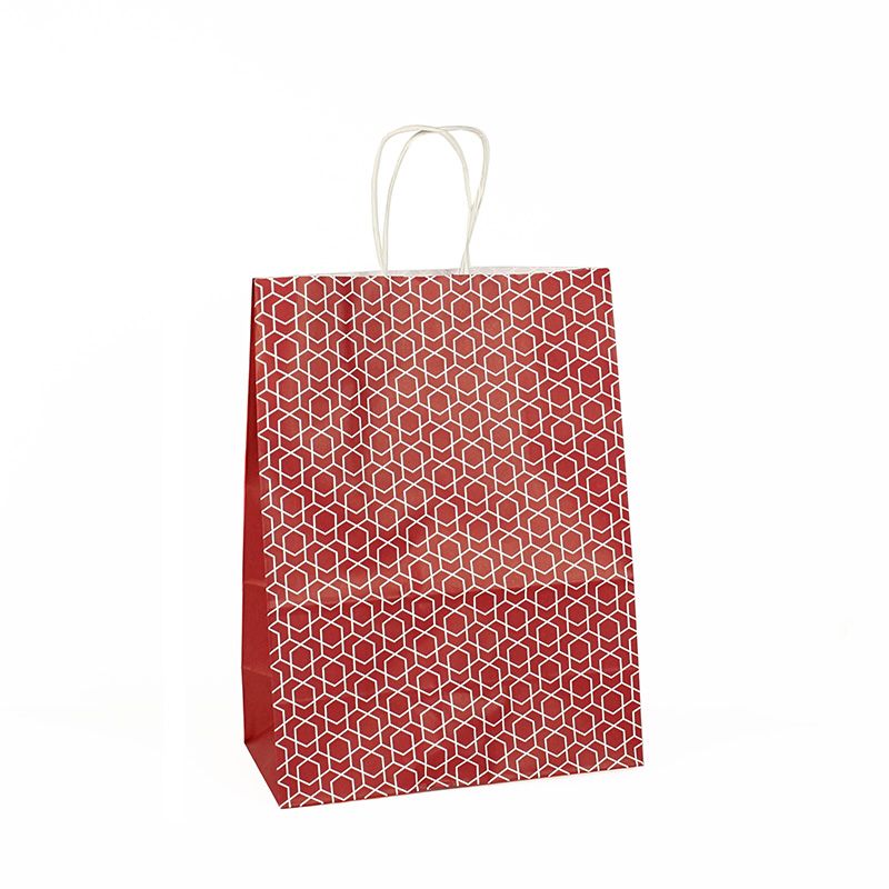 Sacs papier kraft rouge, imprimé blanc 24 x 12 x H 32 cm, 100g