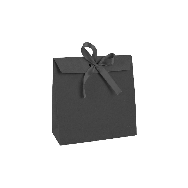 Matt black stand-up paper bags with black satin ribbon - 10 x 6.5 x H 10cm