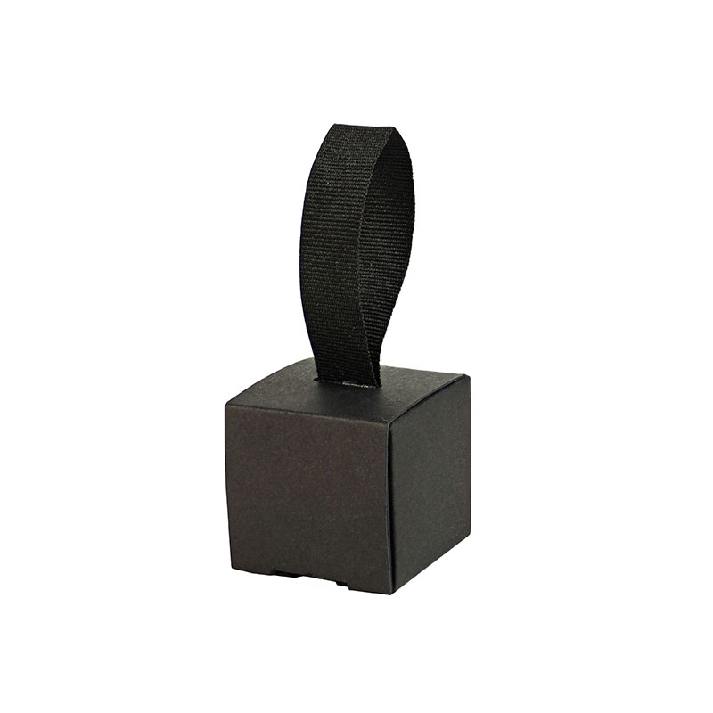 Matt black card gift box with coarse grain ribbon - 4 x 4 x H 4cm