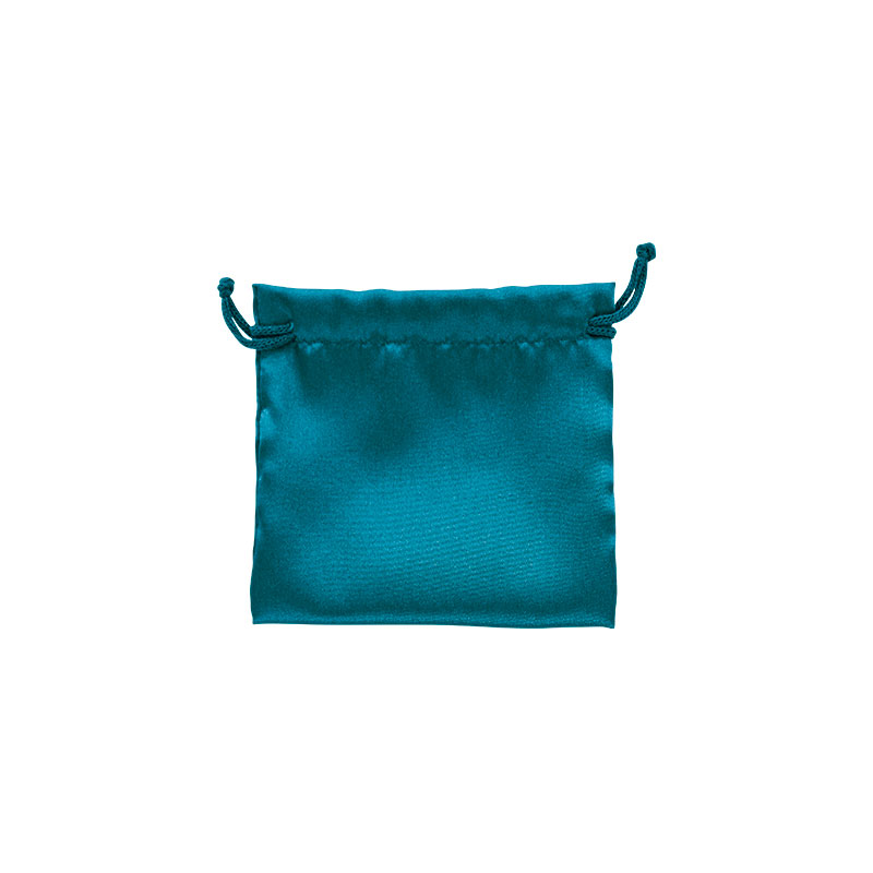 Teal synthetic satin pouches with cotton drawstrings 7 x 7cm