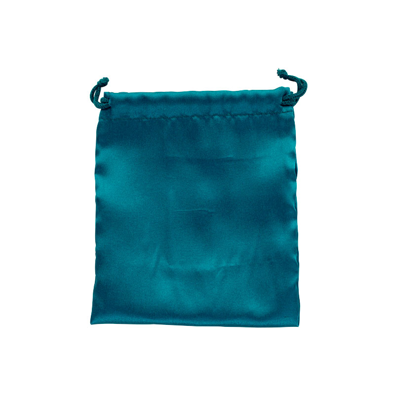 Teal synthetic satin pouches with cotton drawstrings, 12 x 14cm