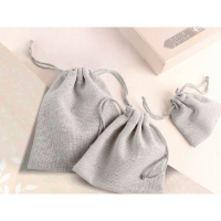 Natural grey linen pouches with cotton drawstrings, 75 g (x 5)