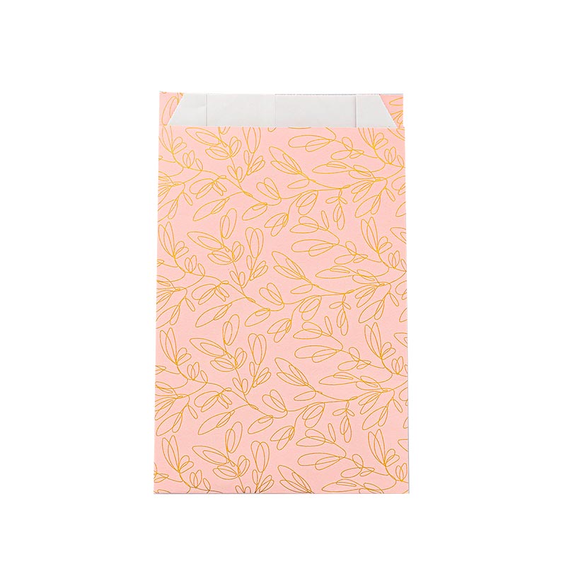 Shiny pink gift bags with matt gold leaf print 18 x 6 x 35cm, 70g (x250)