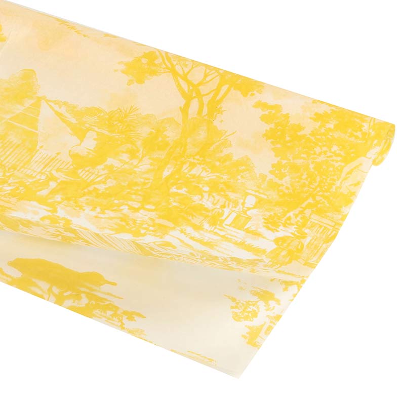 White tissue paper with yellow rural garden print