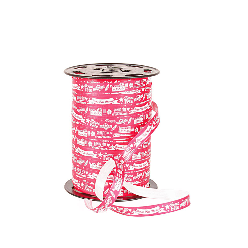 Fuchsia and white 'Bonne fête maman' curling ribbon