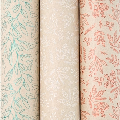 Recycled Kraft gift paper with white flower print, 0.35 x 50 m, 70g