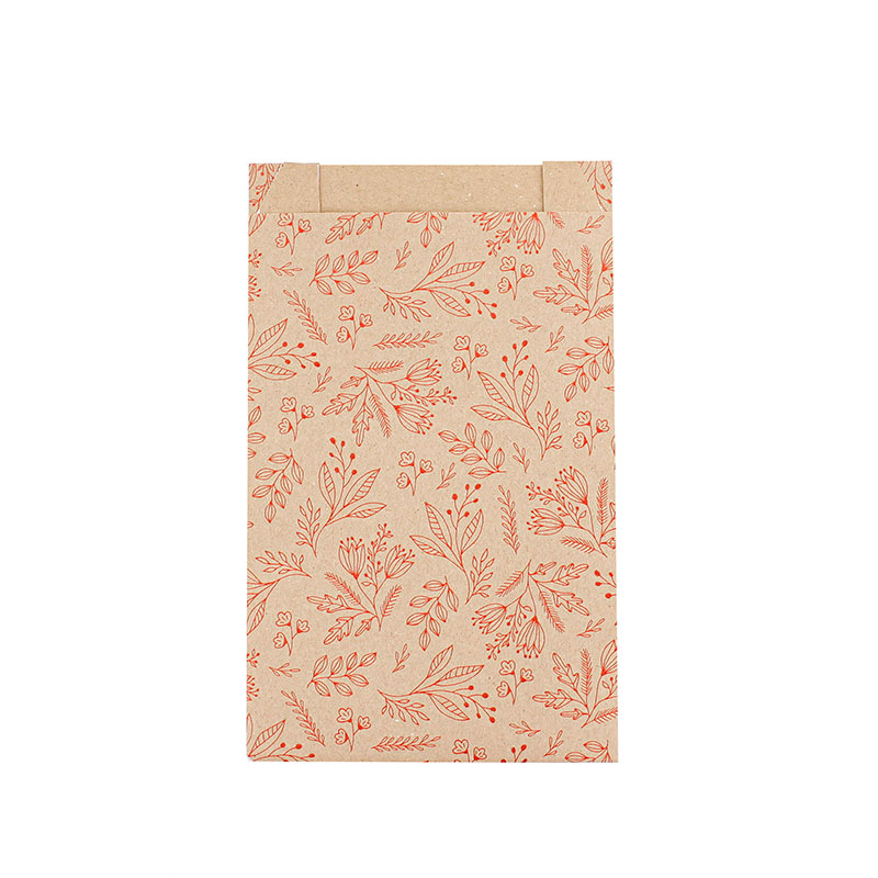 Recycled Kraft gift bags with metallic red flower print 7 x 12cm, 70g (x125)