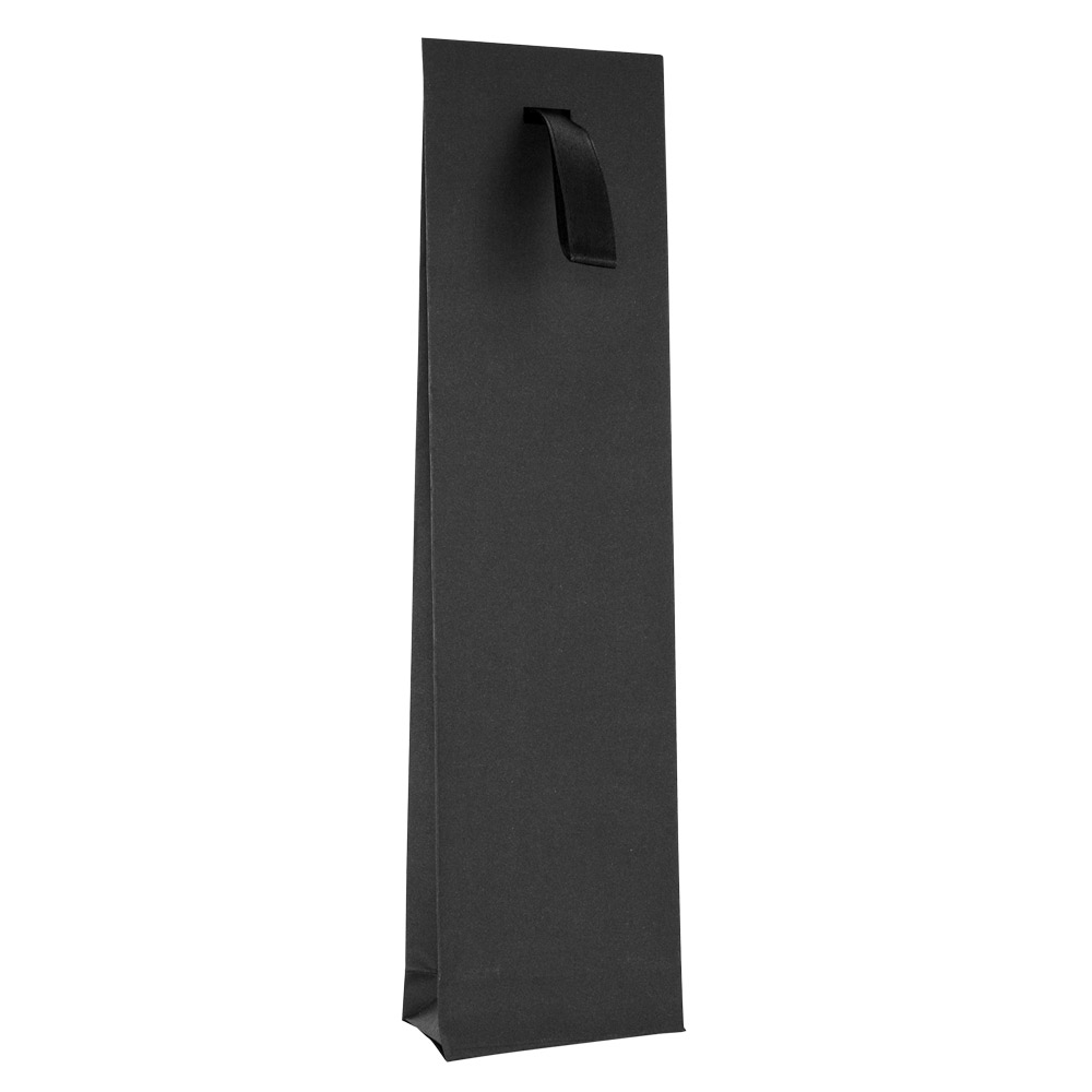 Matt black paper stand-up bags with black satin ribbon, 140 g - 8 x 4 x 30 cm tall