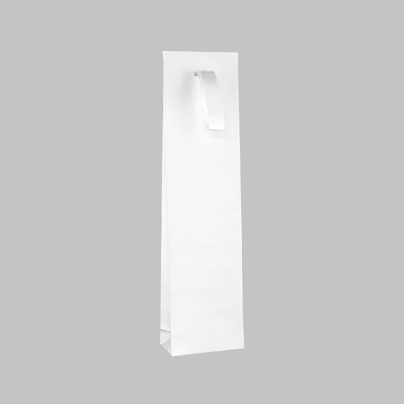 Matt white paper stand-up bags with white satin ribbon, 140 g - 8 x 4 x 30 cm tall