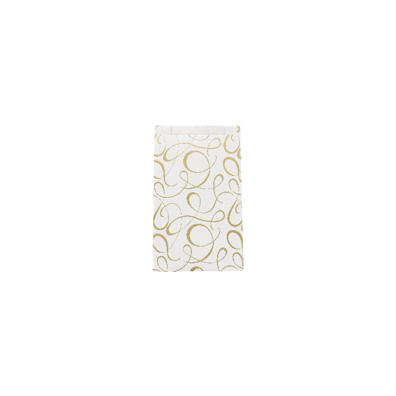 Shiny white gift bags with matt gold ™scrolls™ print 7 x 12cm, 70g (x125)