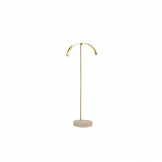 Matt finish gold-coloured metal necklace stand with curved top, concrete base, 29 cm tall