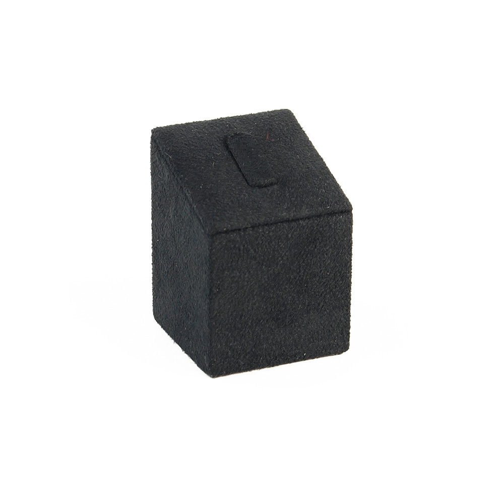 Black square based ring holder with tab, man-made sudette finish