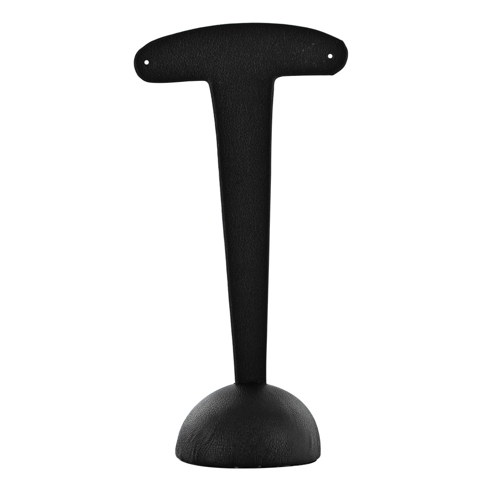 Black T-shaped leatherette display stand for earrings 12 cm