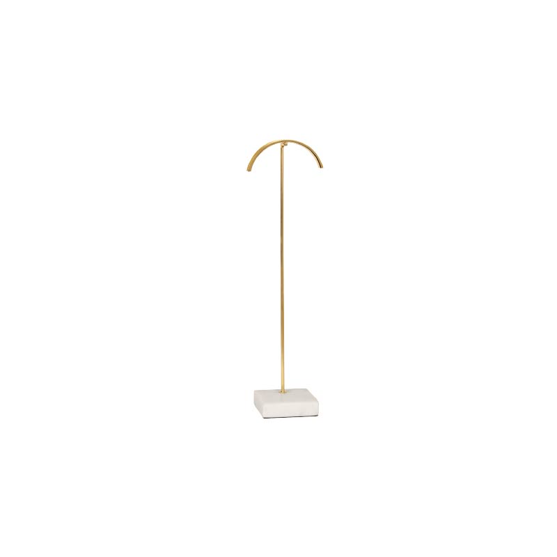 Curved necklace display stand in gold coloured metal with marble base