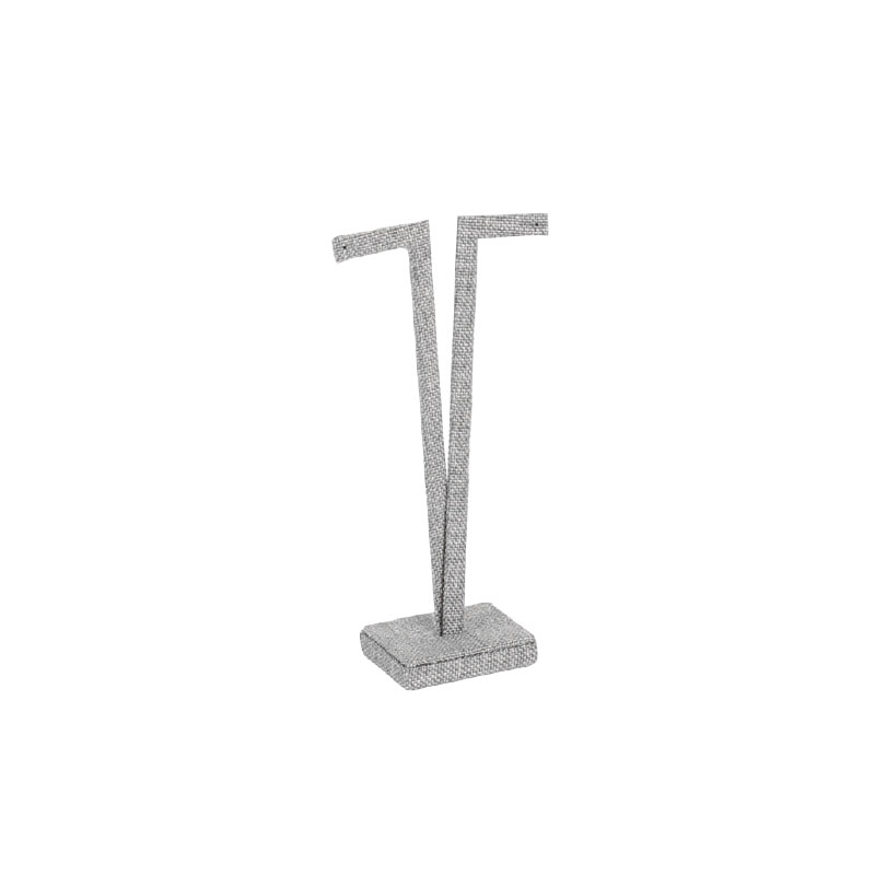 Dark grey luxury earring display stand covered in man-made linen fabric, 14cm