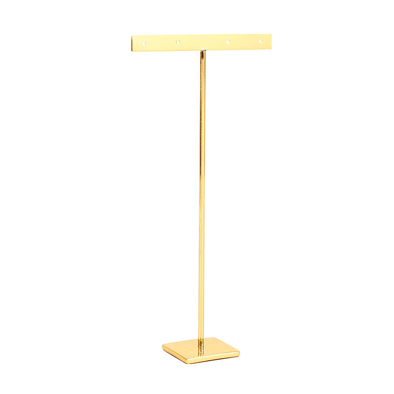 Flat T-shaped gold-coloured display stand for 1 pair of earrings 21.5 cm H