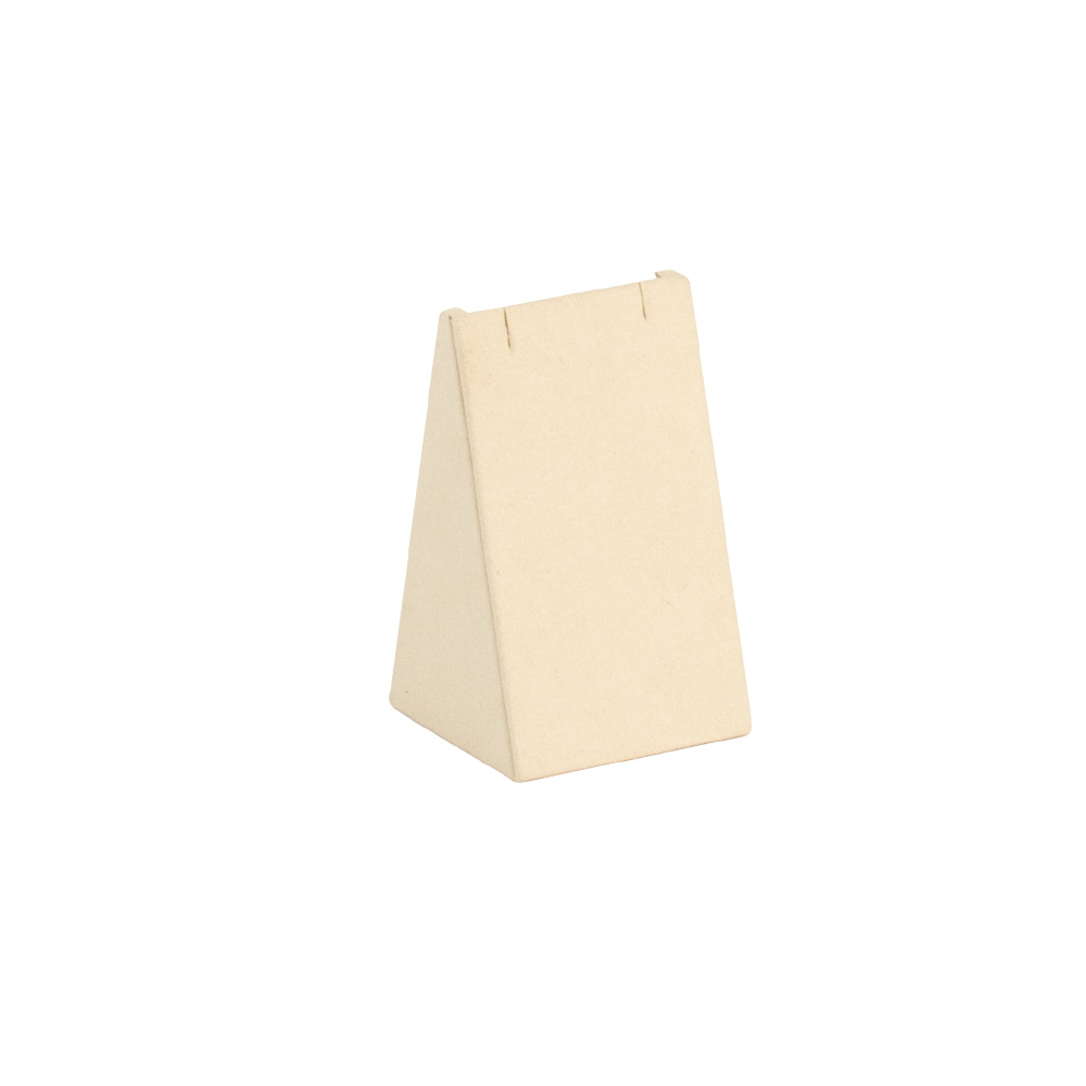 Triangular display stand with slots for 1 pair of earrings, cream suedette finish, 5.2x5x8.6cm