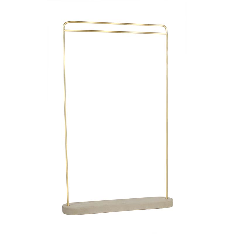 Gold-coloured metal necklace and chain display stand with concrete base 38 cm tall