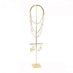 Gold-coloured metal display for necklaces and 4 pairs of earrings H 57cm