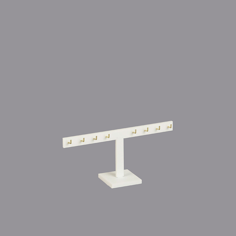 White PMMA T-shaped display stand for 1 pair of earrings with hooks, 6.5 cm H