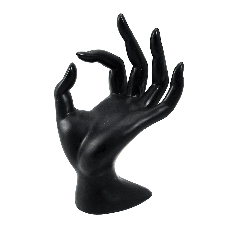 Matt black resin hand-shaped ring display 17cm