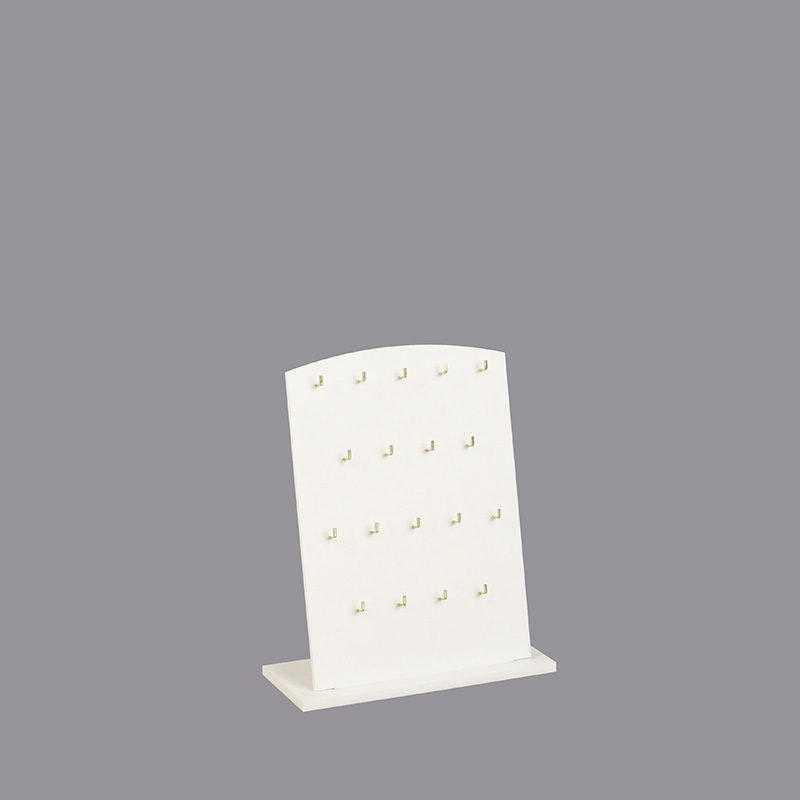 Matt white plexiglass portable display for pendants, 18 straight hooks - For labels