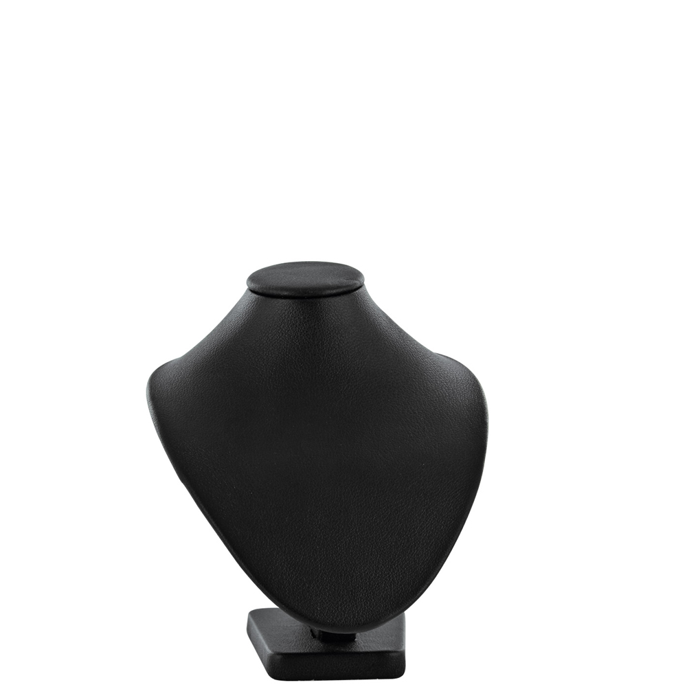 Round black smooth finish man-made leatherette display bust
